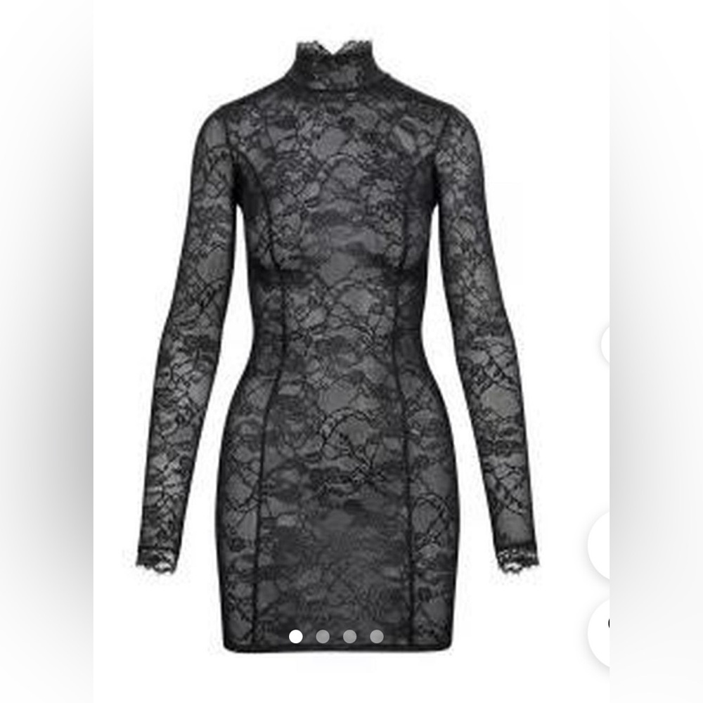 Skims Lace Turtleneck Dress Size Small Black Sheer Mesh